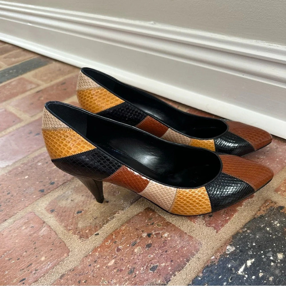 Celine Triangle Heel wide-striped water snakeskin high heels NWT - Picture 4 of 6